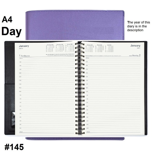Diary 2026 VANESSA 145.V55-26 A4 Day to page Lilac Purple (8am - 6pm, 1/2 hourly) 297x210mm 145V55