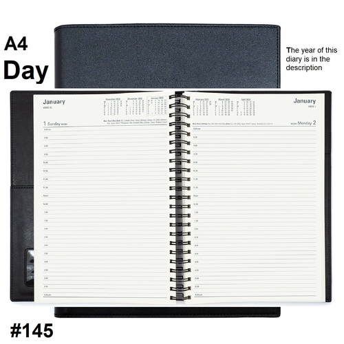 Diary 2027 Vanessa 145.V99-27 A4 Day to page Black (8am - 6pm, 1/2 hourly) 297x210mm 145V99