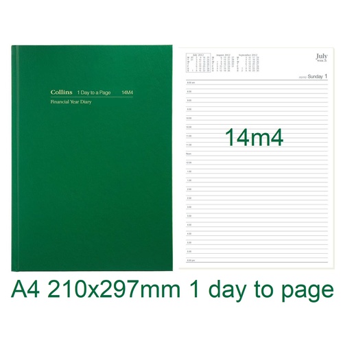 Diary Financial A41 24/25 14M4 A4 1 day to page Green Collins 210x297mm 14M4.P40-2425 stock due late march