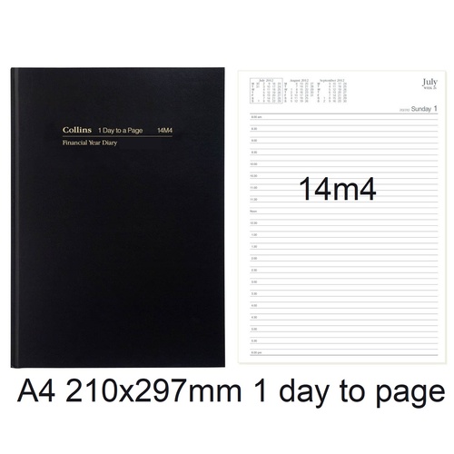 Diary Financial A41 24/25 14m4 A4 1 day to page Black Collins 297x210 14M4.P99-2425 stock due late march