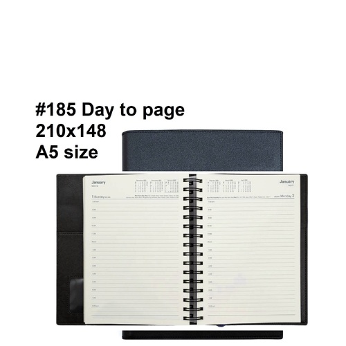 Diary 2027 Vanessa 185.V99-27 A5 Day to page Black Wire-O Bound (7am - 8pm) hourly 210x148mm