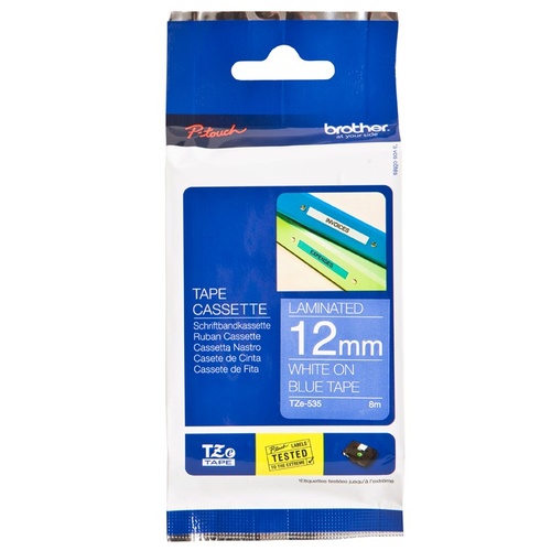 Brother TZe535 12mm x 8m White on Blue TZ-535 P-Touch - each 