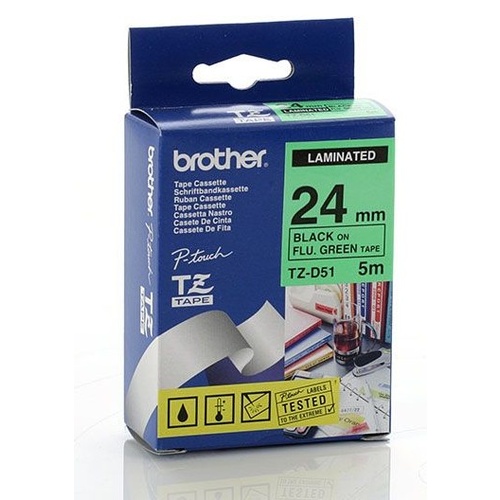 Brother TZ 24mm X 5M BLACK on FL.GREEN TZ-D51 P-Touch - each 