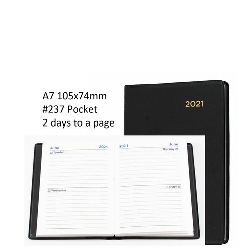 Diary 2027 Belmont A7 237.V99-27 Pocket Black 2 Days 8am-7pm 1hr 105x74mm PVC Collins