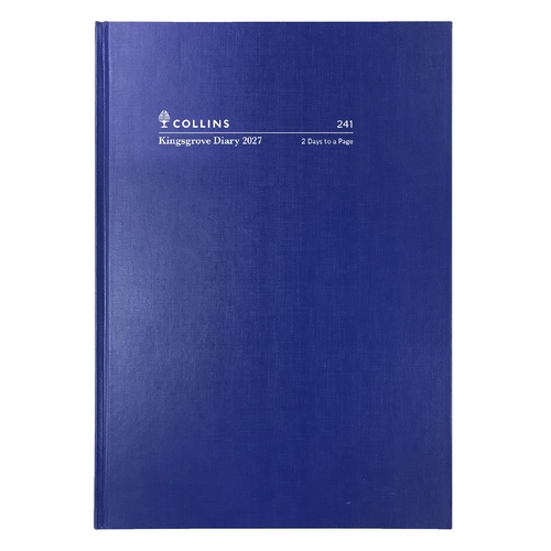 Diary 2027 Kingsgrove A4 2 Days to a Page 241.P59-27 8am-5pm, 1 hourly 241p59 BLUE 