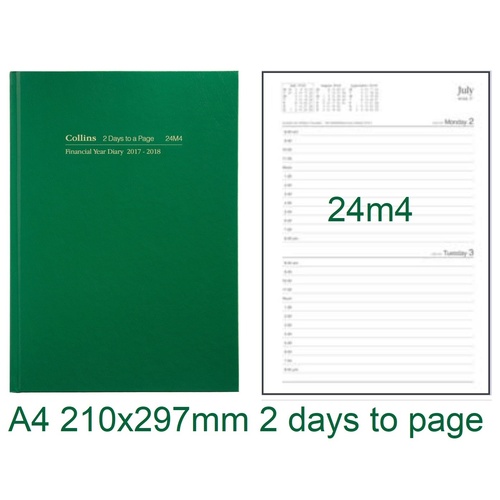 Diary Financial A42 24/25 24M4 A4 2 days to page Green Collins 297x210 24M4.P40-2425 stock due late march