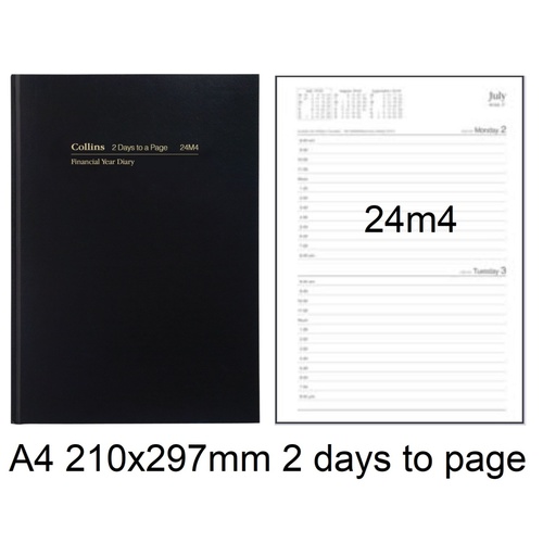 Diary Financial A42 24/25 24M4 A4 2 days to page Black Collins 297x210 24M4.P99-2425 stock due late march