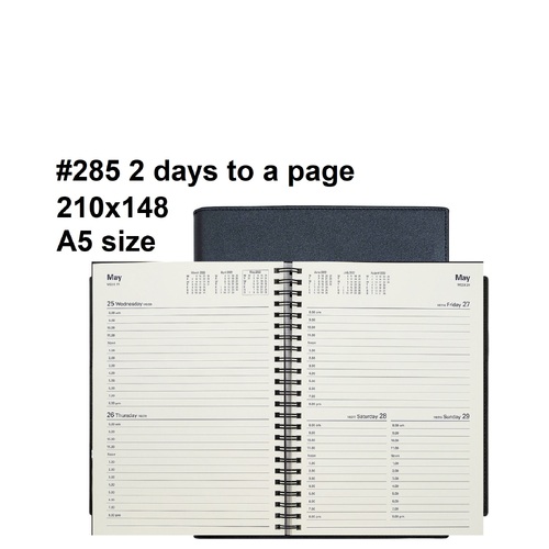 Diary 2024 Vanessa 285.V99 A5 2 days to page Black 210x148 8am - 8pm 1 hour times #818820