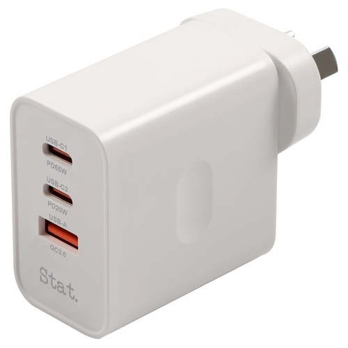 Wall Charger USB-1C and USB-C2 plus USB connect 65W DUAL USB A & USB C WHITE