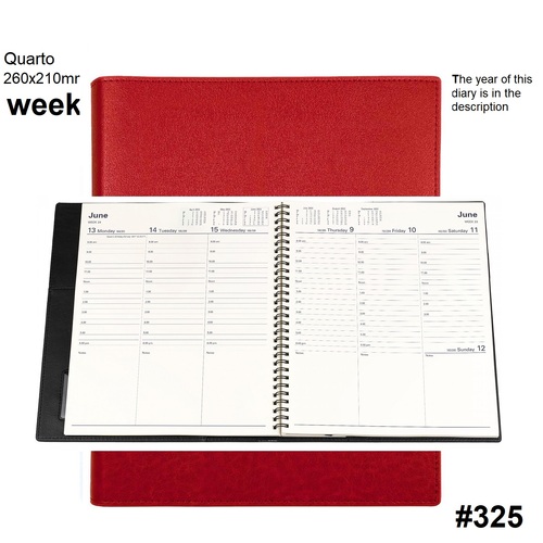 Diary 2027 Vanessa 325.V15-27 Quarto Week Red VERTICAL 1hr 8am-6pm WTO 260x210mm **STOCK DUE LATE AUGUST FOR NEXT YEAR