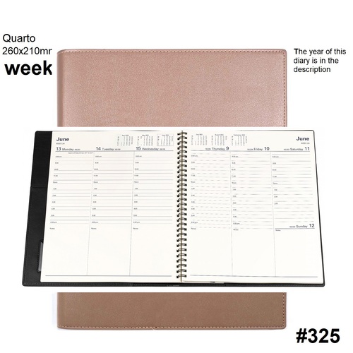 Diary 2027 VANESSA 325.V49-27 Quarto Week Rose Gold VERTICAL 1hr 8am - 6pm WTO 260x210mm **STOCK DUE LATE AUGUST FOR NEXT YEAR