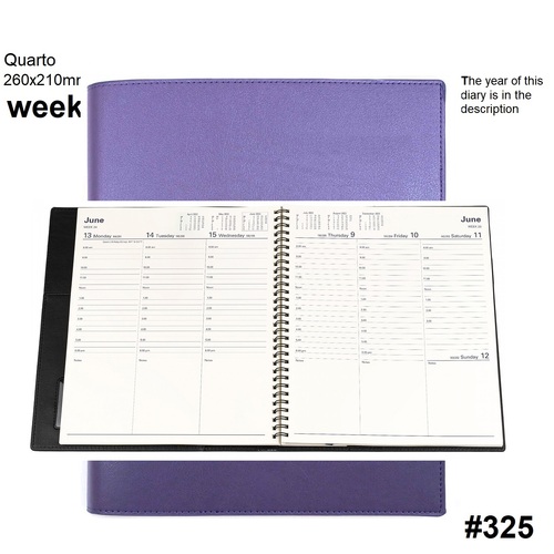 Diary 2024 VANESSA 325.V55 Quarto Week Lilac Purple VERTICAL 1hr 8am-6pm WTO 260x210mm #818832