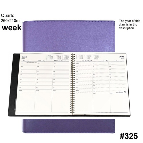 Diary 2027 VANESSA 325.V55-27 Quarto Week Lilac Purple VERTICAL 1hr 8am-6pm WTO 260x210mm **STOCK DUE LATE AUGUST FOR NEXT YEAR