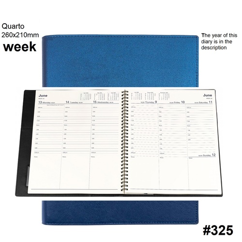 Diary 2027 VANESSA 325.V59-27 Quarto Week Blue VERTICAL 1hr 8am-6pm WTO 260x210mm **STOCK DUE LATE AUGUST FOR NEXT YEAR