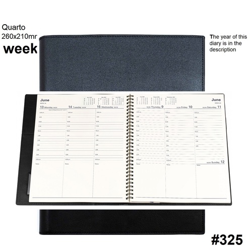 Diary 2027 VANESSA 325.V99-27 Quarto Week Black VERTICAL 1hr 8am-6pm WTO 260x210mmm **STOCK DUE LATE AUGUST FOR NEXT YEAR