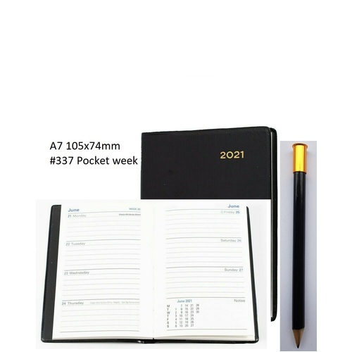 Diary 2024 Belmont A7 337P.V99-24 Week Pocket with Pencil Black 105x74mm PVC  Collins