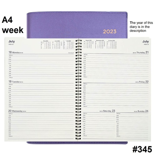 Diary 2027 VANESSA 345.V55-27 A4 Week Lilac Purple 1hr 8am-7pm WTO 297x210mm