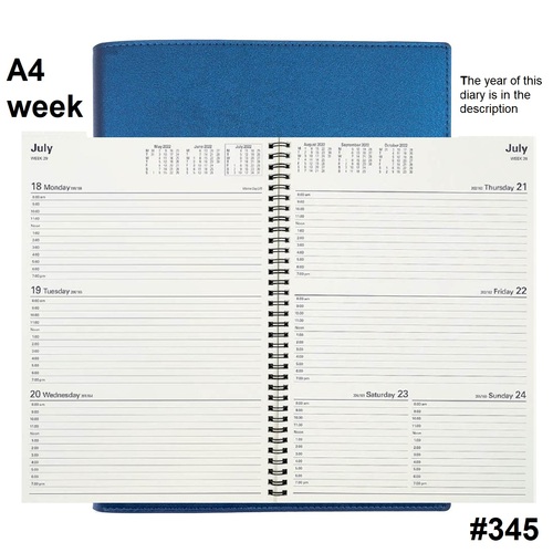 Diary 2027 VANESSA 345.V59-27 A4 Week Blue 1hr 8am-7pm WTO 297x210mm 345V59