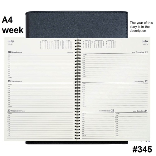 Diary 2026 VANESSA 345.V99-65 A4 Week Black 1hr 8am-7pm WTO 297x210mm DUE LATE AUGUST 2025