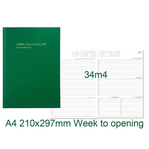 Diary Financial A43 24/25 34M4 A4 Week To Opening Green Collins 297x210 34M4.P40-2425 stock due late march