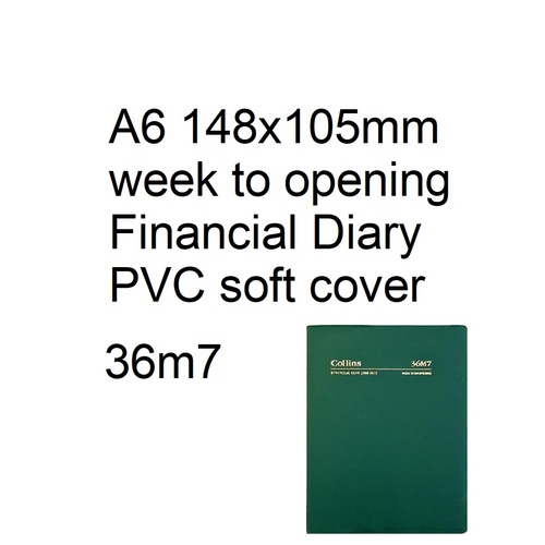 Diary Financial A63 24/25 36M7 A6 week to opening Collins Vinyl Cover Green 148x105 36M7.V40-2425 stock due late march