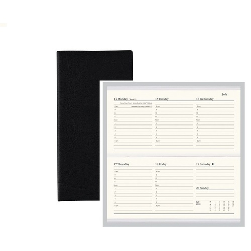Diary 2024 Belmont B6/7 377L.V99-24 Slimline Landscape Week 8am-6pm 1 hour Black PVC Collins