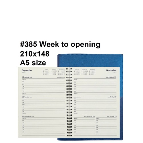 Diary 2026 VANESSA 385.V59-26 A5 Week BLUE Week to View (9am-5pm, hourly)