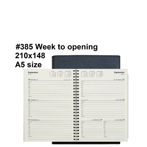 Diary 2027 VANESSA 385.V99-27 A5 Week BLACK Week to View (9am-5pm, hourly) #385V99