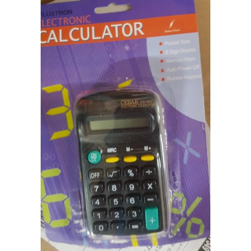 Calculator Pocket Cebar Plustron 8 Digit With Bonus Battery MCD402