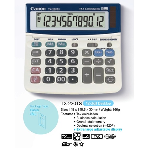 Calculator 12 digit Canon TX-220TS Desktop TX220 Solar & Battery
