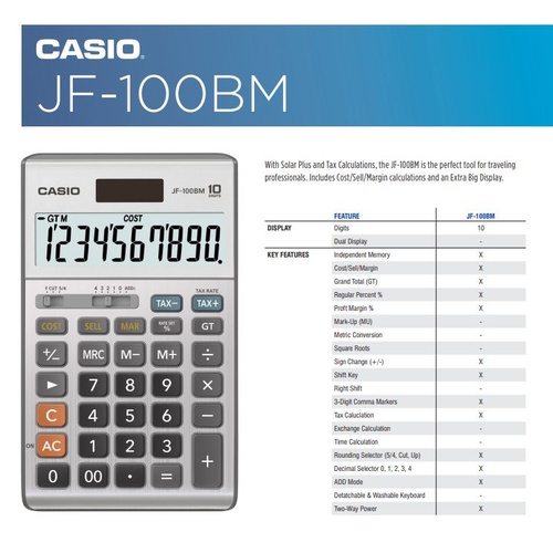 Calculator Casio JF100 Boxed 10 Digit Large Display