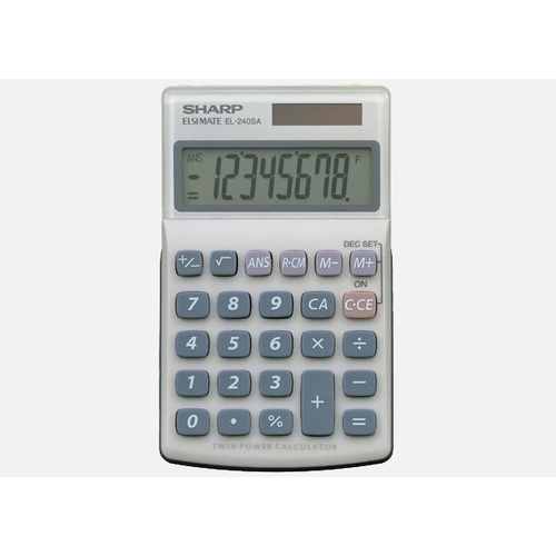 Calculator  8 digit Sharp EL240SAB Pocket  Twin power (solar cell & battery LR1130 X 1)