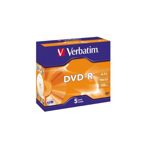 DVD-R Minus Recordable Verbatim 4.7GB 16X Speed 95070 Pack 5