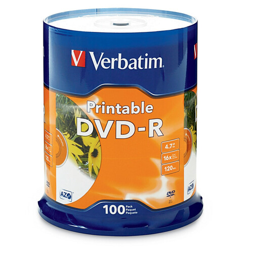 DVD-R 4.7GB White Inkjet Printable Verbatim 95153 - Spindle 100 