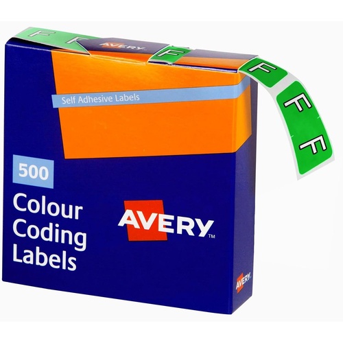 Labels Side Tab Letter F box 500 Avery 43206 25x38mm Colour Coding