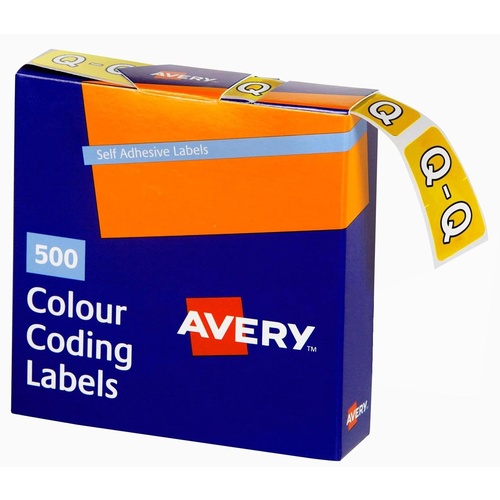 Labels Side Tab Letter Q box 500 Avery 43217 25x38mm Colour Coding