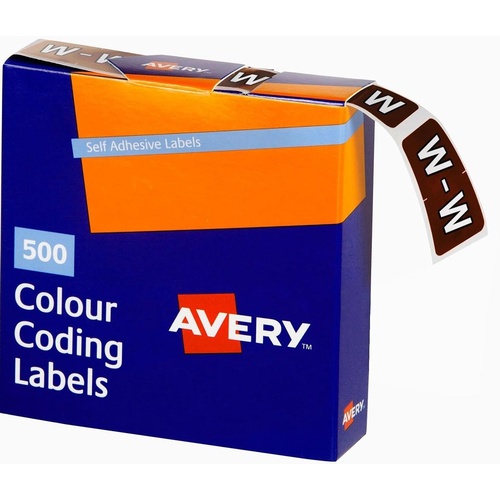 Labels Side Tab Letter W box 500 Avery 43223 25x38mm Colour Coding