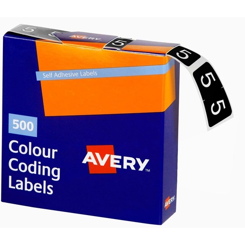 Labels Side Tab NUMBER #5 box 500 Avery 43245 25x38mm Colour Coding