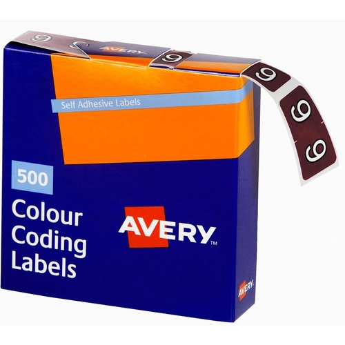 Labels Side Tab NUMBER #9 box 500 Avery 43249 25x38mm Colour Coding