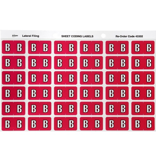 Labels Side Tab Letter B box 180 Avery 43302 25x38mm Colour Coding