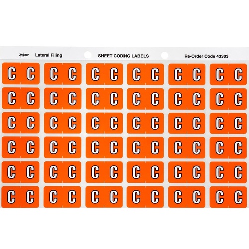 Labels Side Tab Letter C box 180 Avery 43303 25x38mm Colour Coding