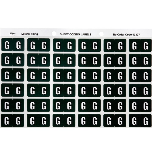 Labels Side Tab Letter G box 180 Avery 43307 25x38mm Colour Coding GREEN