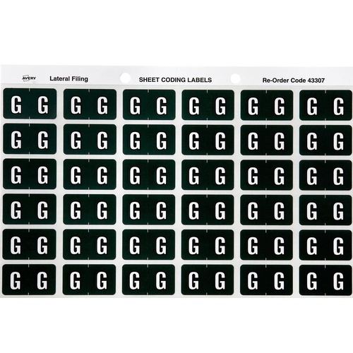 Labels Side Tab Letter G box 180 Avery 43307 25x38mm Colour Coding