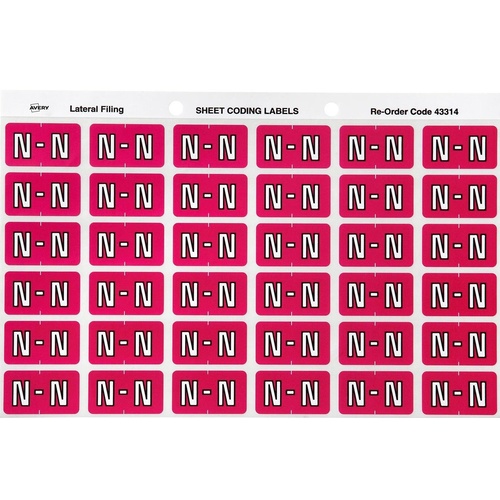 Labels Side Tab Letter N box 180 Avery 43314 25x38mm Colour Coding