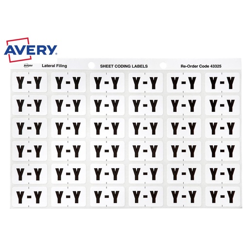 Labels Side Tab Letter Y box 180 Avery 43325 25x38mm Colour Coding