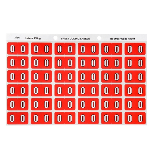 Labels Side Tab NUMBER #0 box 180 Avery 43340 25x38mm Colour Coding