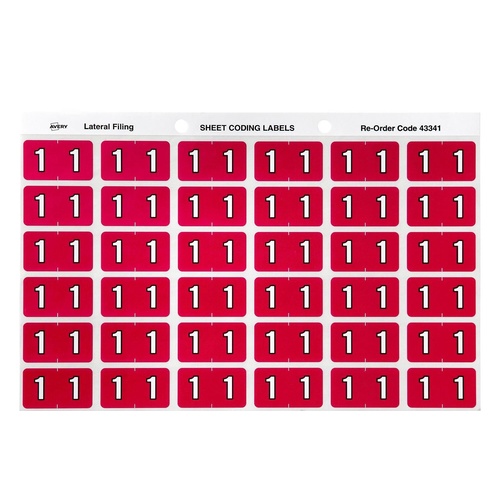 Labels Side Tab NUMBER #1 box 180 Avery 43341 25x38mm Colour Coding