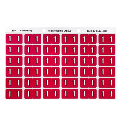 Labels Side Tab NUMBER #1 box 180 Avery 43341 25x38mm Colour Coding