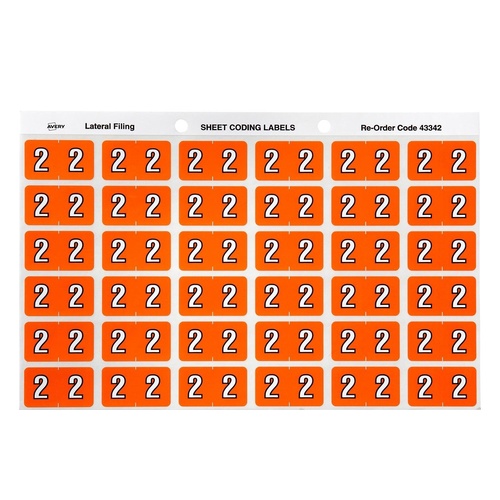 Labels Side Tab NUMBER #2 box 180 Avery 43342 25x38mm Colour Coding