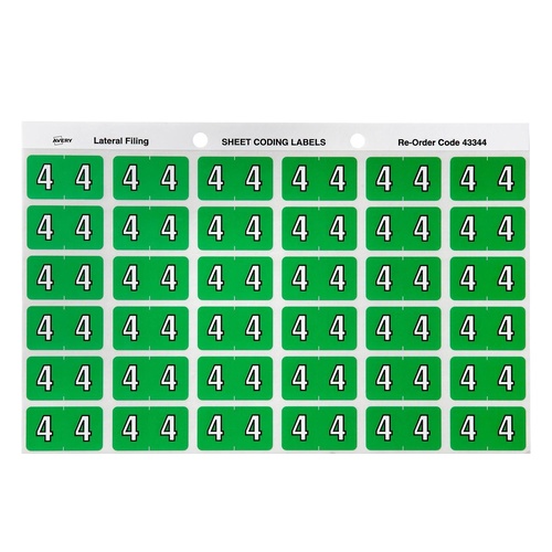 Labels Side Tab NUMBER #4 box 180 Avery 43344 25x38mm Colour Coding